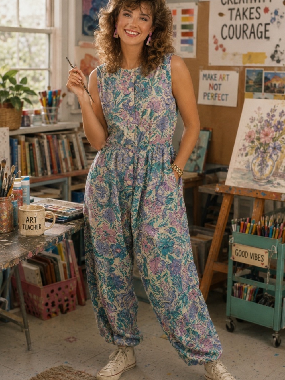 Vintage Laura Ashley Floral Jumpsuit M Cottagecore Art Teacher Made Ireland Chic